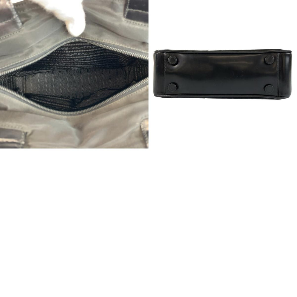 Prada Tessuto Black Silver Nylon Leather Handbag — view 9