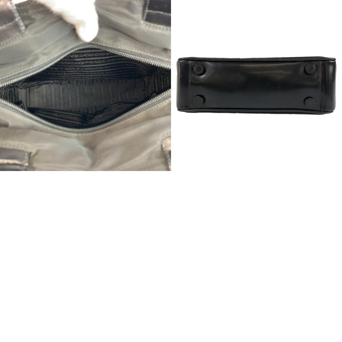 Prada Tessuto Black Silver Nylon Leather Handbag — view 9
