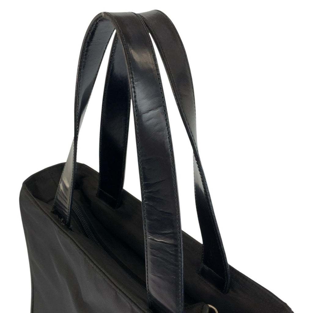 Prada Tessuto Black Silver Nylon Leather Handbag — view 8