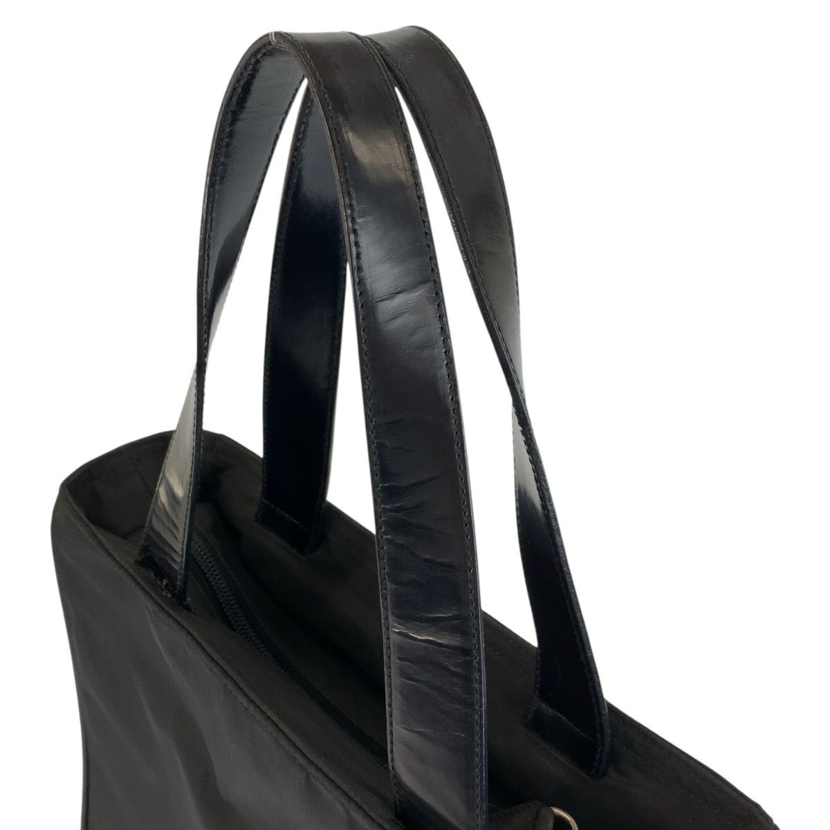 Prada Tessuto Black Silver Nylon Leather Handbag — view 8