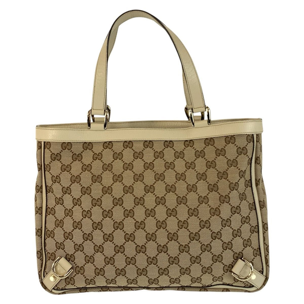 Gucci Beige Gold GG Canvas Leather Tote — view 2