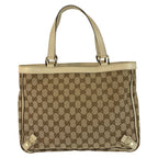 Gucci Beige Gold GG Canvas Leather Tote — view 2