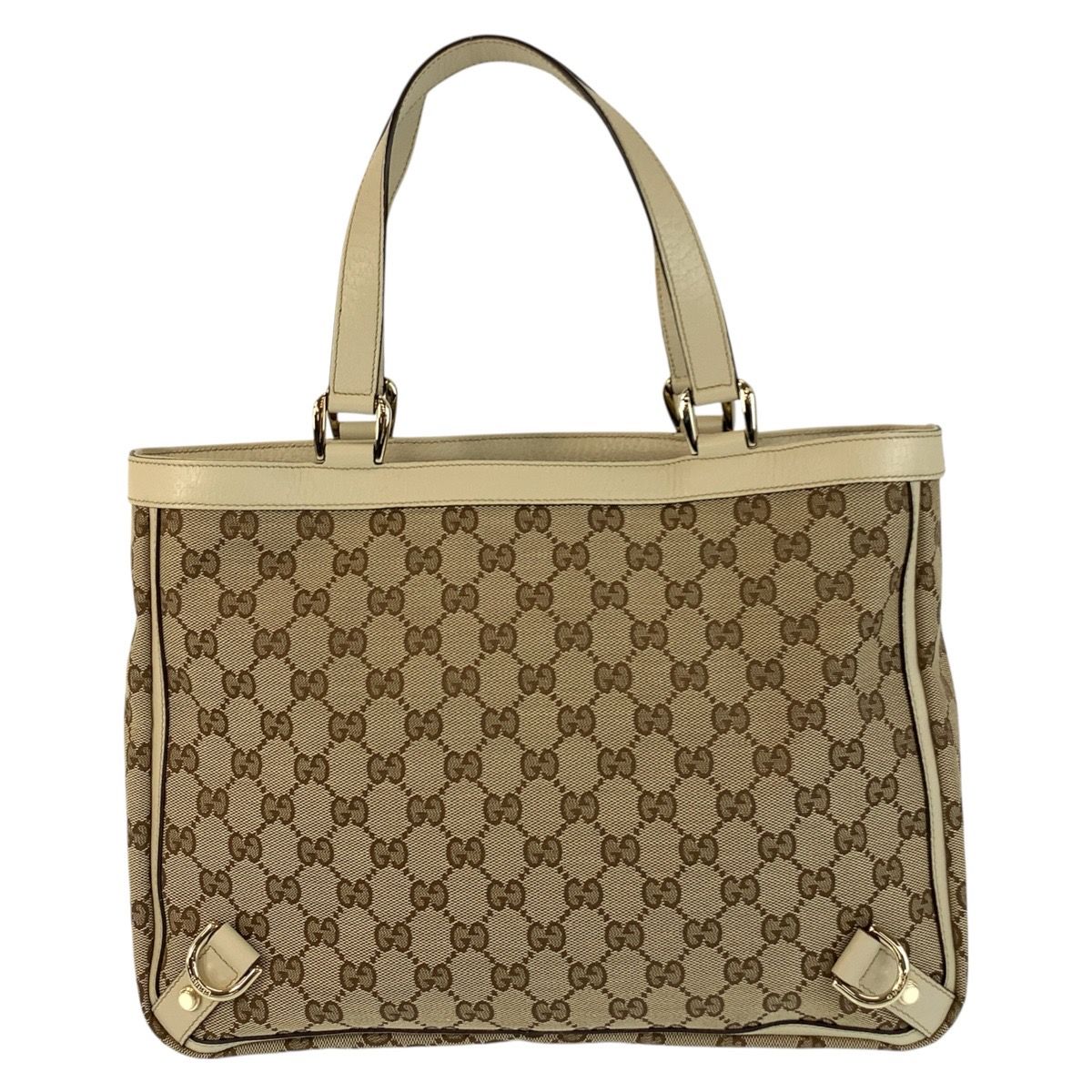 Gucci Beige Gold GG Canvas Leather Tote — view 2