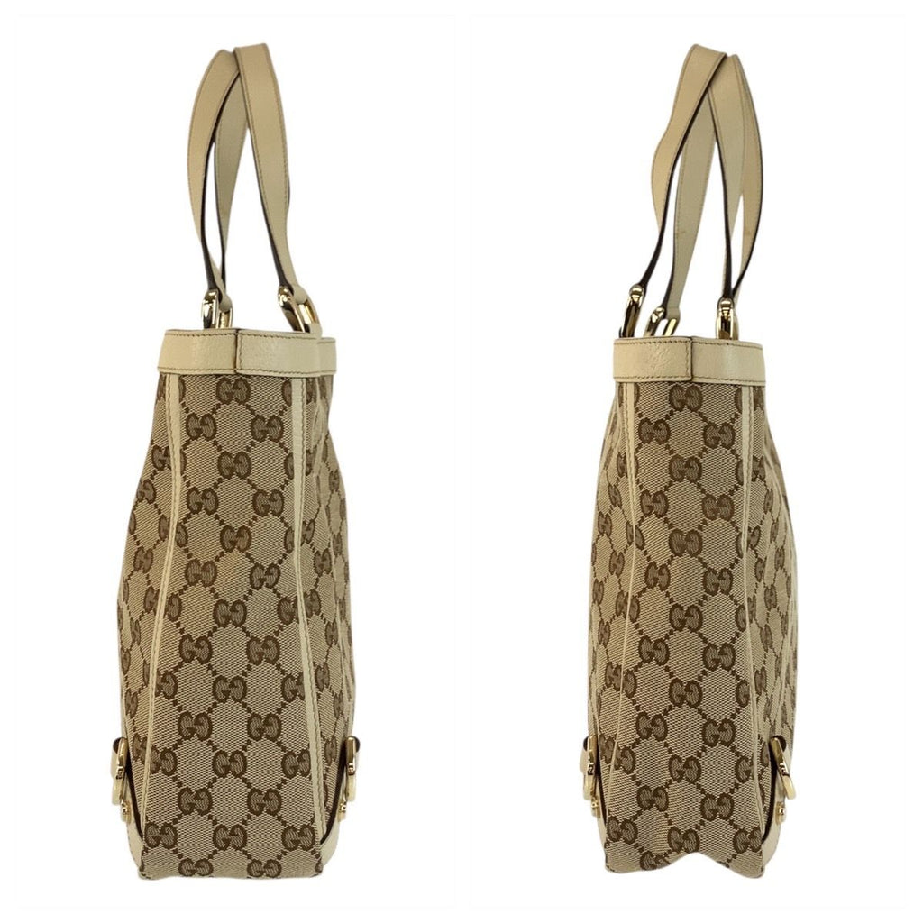 Gucci Beige Gold GG Canvas Leather Tote — view 7
