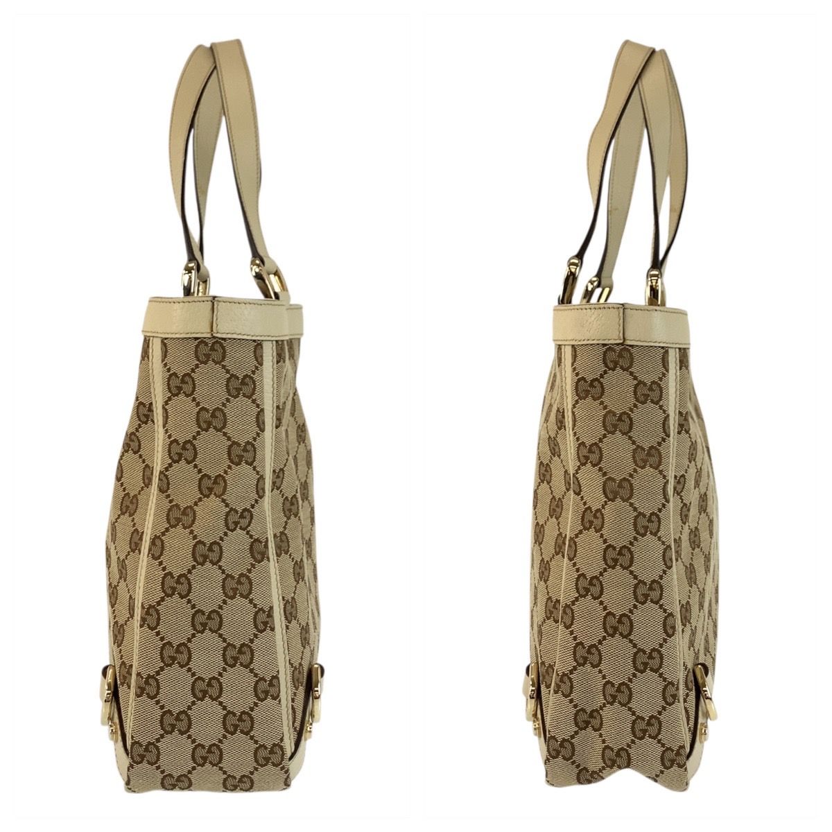 Gucci Beige Gold GG Canvas Leather Tote — view 7