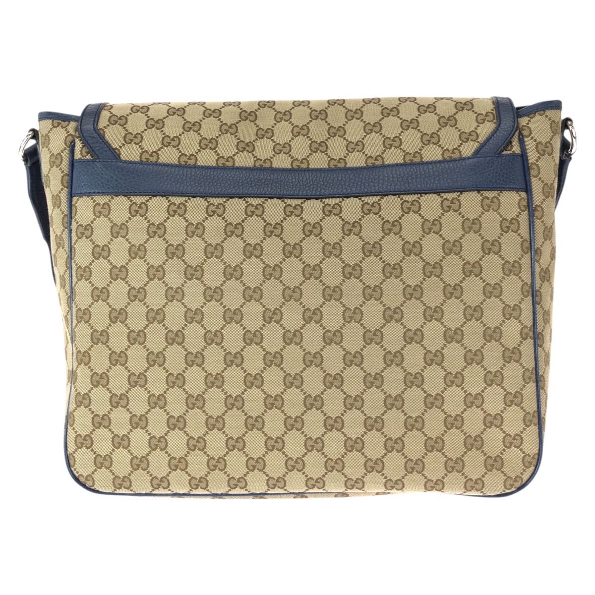 Gucci Beige Blue Silver GG Canvas Leather Shoulder Bag — view 2