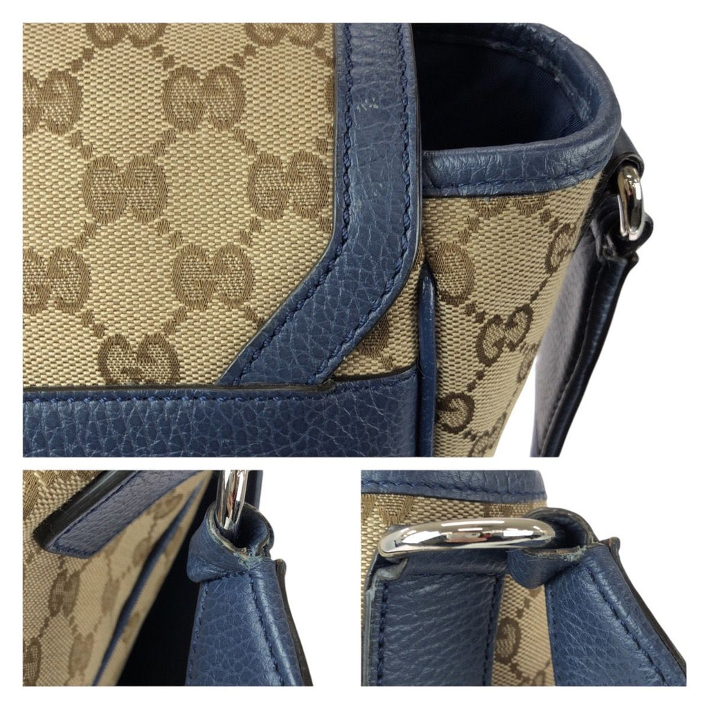 Gucci Beige Blue Silver GG Canvas Leather Shoulder Bag — view 5