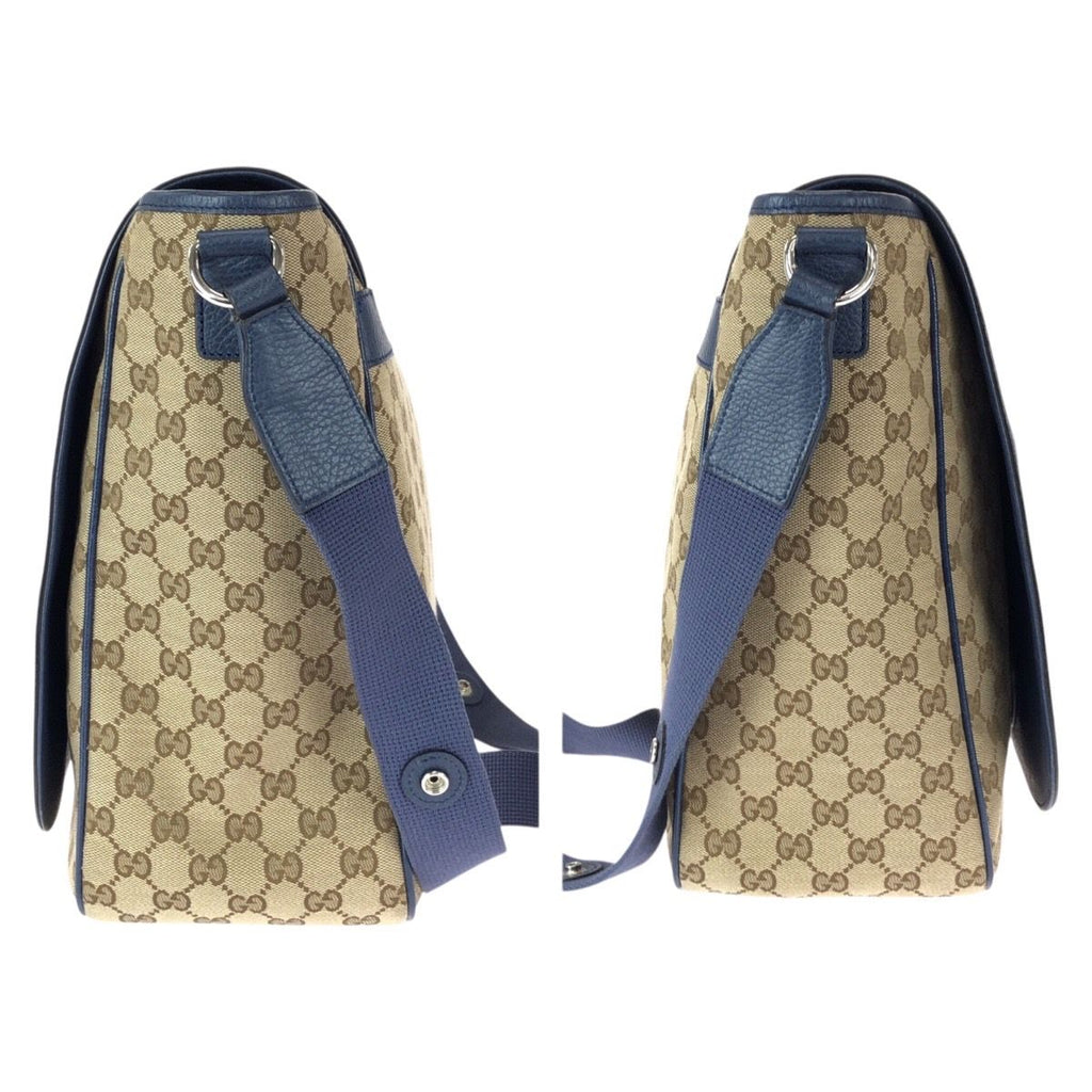Gucci Beige Blue Silver GG Canvas Leather Shoulder Bag — view 7