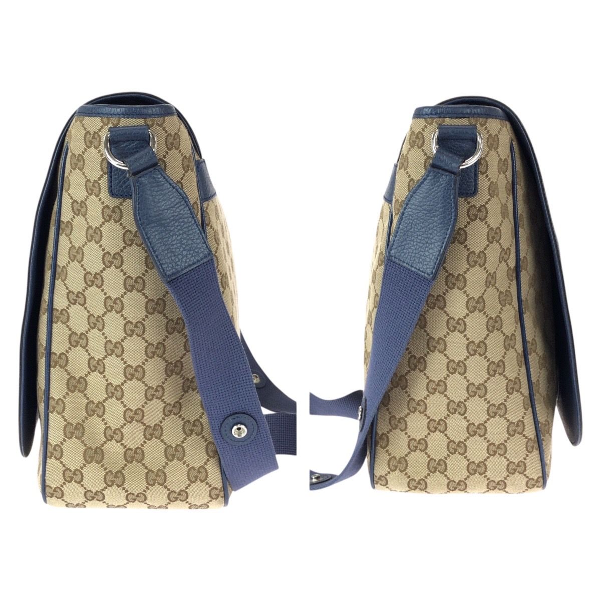 Gucci Beige Blue Silver GG Canvas Leather Shoulder Bag — view 7