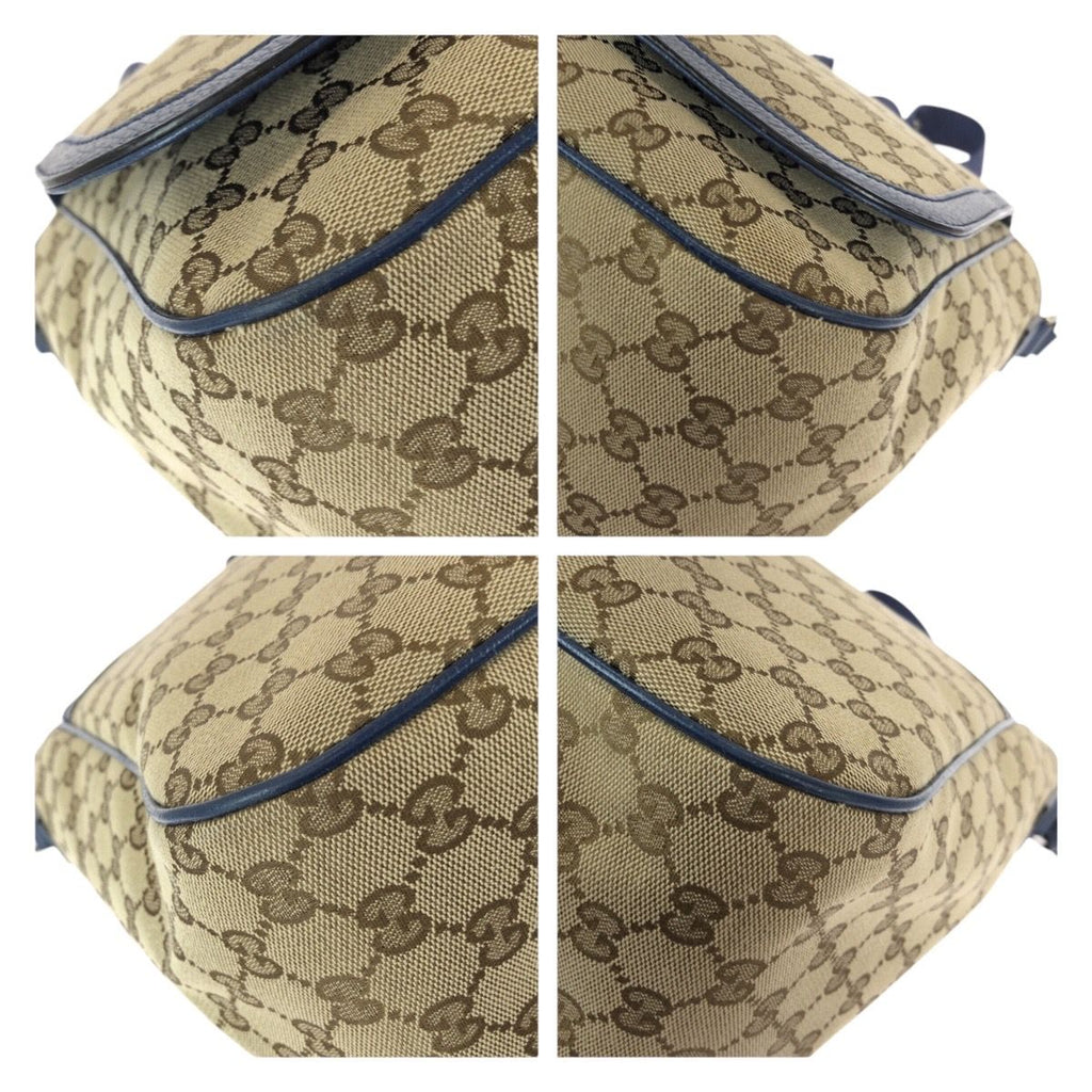 Gucci Beige Blue Silver GG Canvas Leather Shoulder Bag — view 3