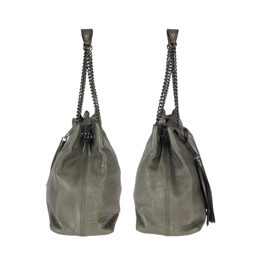 Gucci Soho Tassel Gray Gunmetal Leather Chain Shoulder Bag Tote — view 8