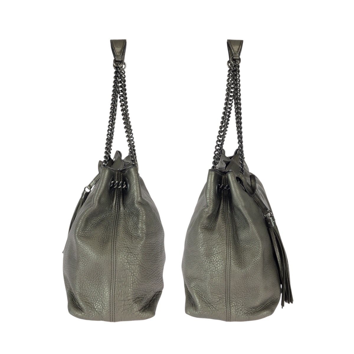 Gucci Soho Tassel Gray Gunmetal Leather Chain Shoulder Bag Tote — view 8