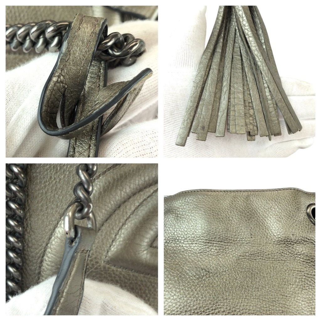 Gucci Soho Tassel Gray Gunmetal Leather Chain Shoulder Bag Tote — view 5