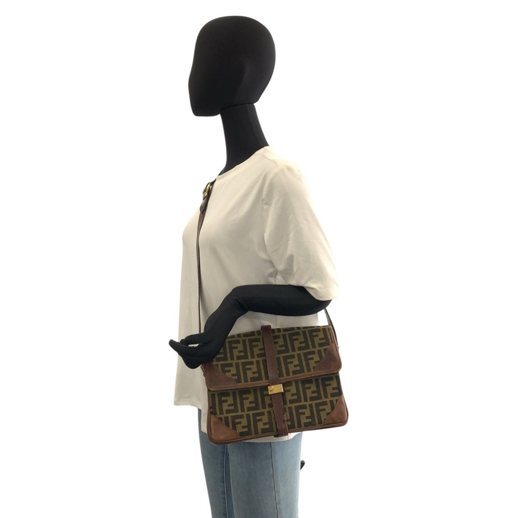 Fendi Vintage Zucca Brown Gold Canvas Leather Shoulder Bag Pochette — view 5