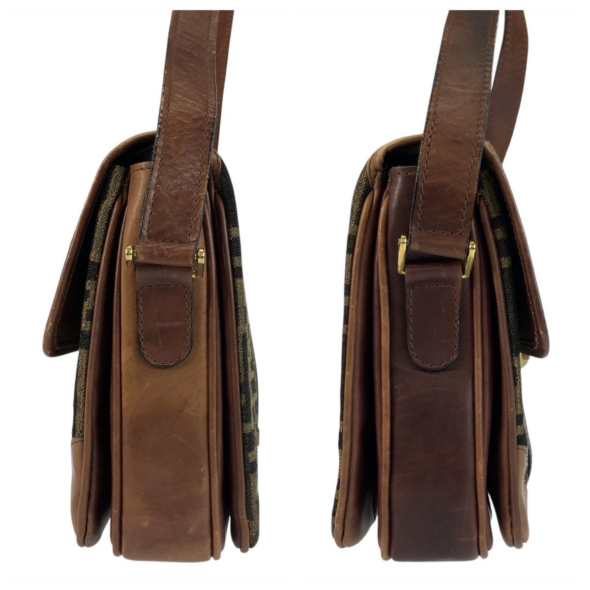 Fendi Vintage Zucca Brown Gold Canvas Leather Shoulder Bag Pochette — view 6