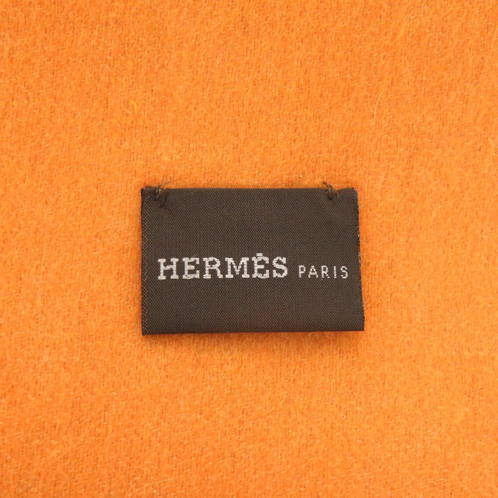 Hermes Logo Cashmere Orange Scarf — view 5
