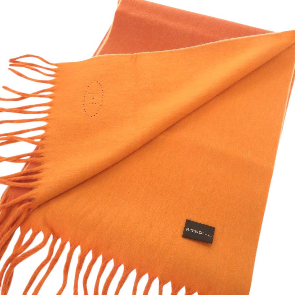 Hermes Logo Cashmere Orange Scarf — view 3