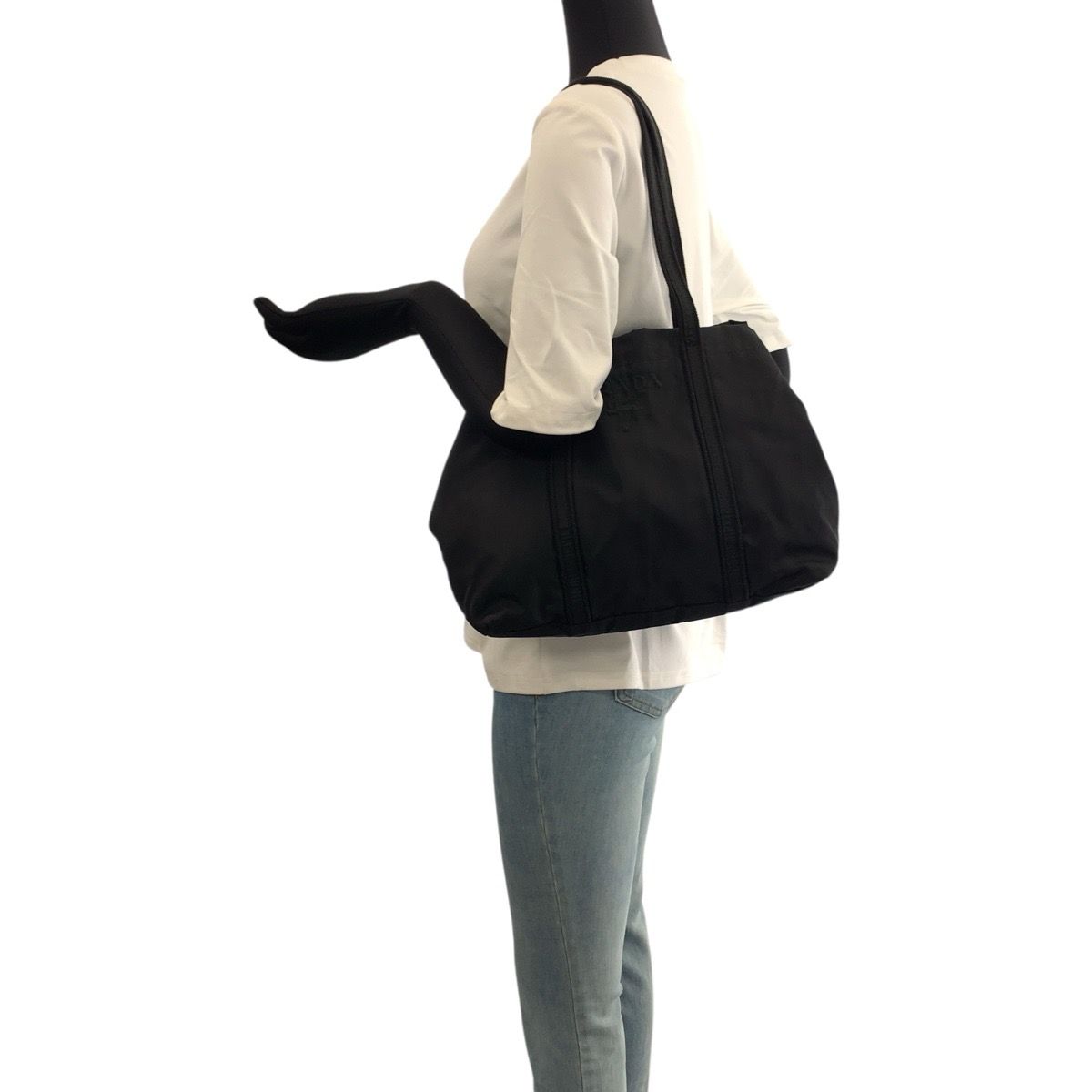 Prada Tessuto Black Silver Nylon Shoulder Bag Tote — view 6