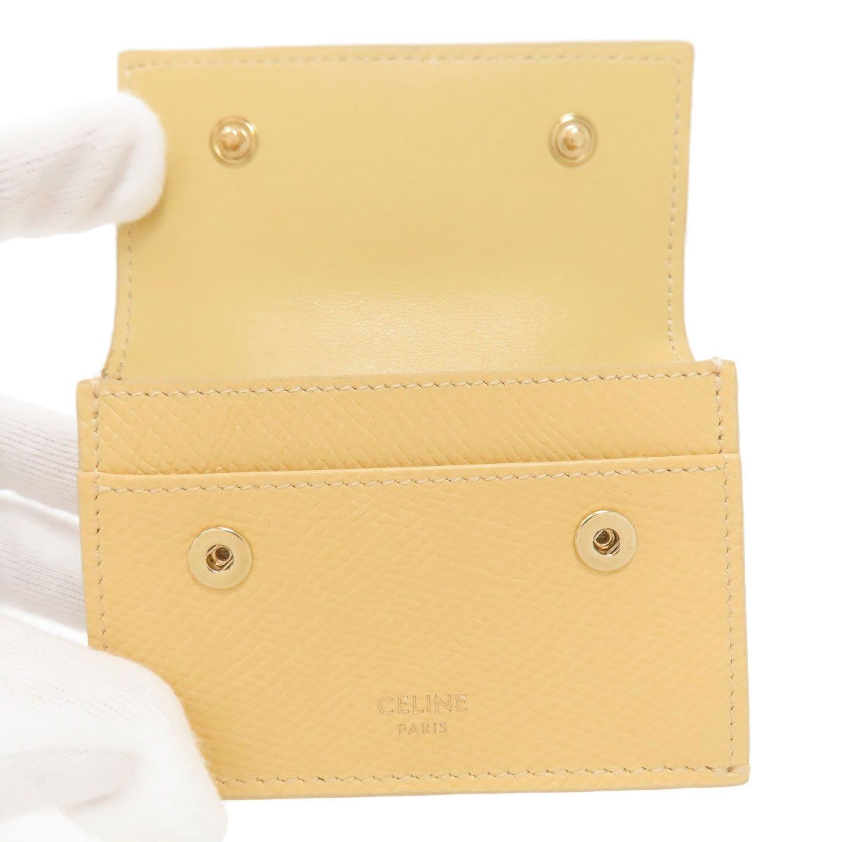 Celine Trifold Compact Wallet Bifold Leather Yellow — view 4