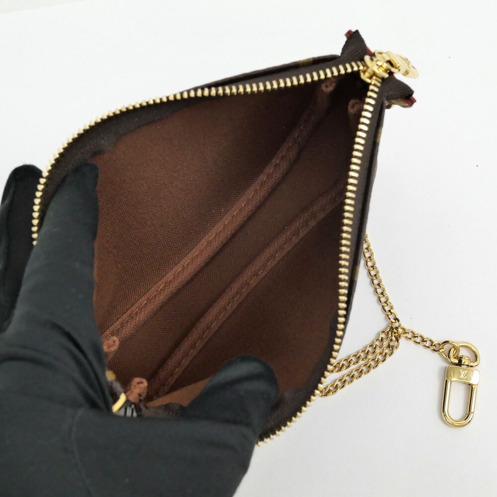 Louis Vuitton Mini Pochette Monogram Brown Leather Pouch — view 5