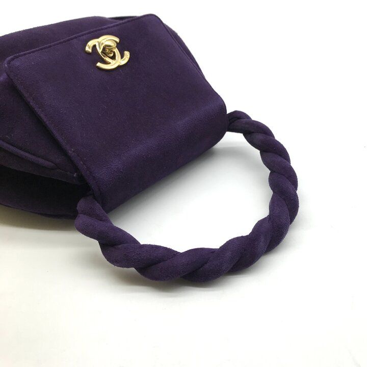 Chanel Suede Twist CC Logo Turnlock Mini Hand Bag Purple Bag — view 7