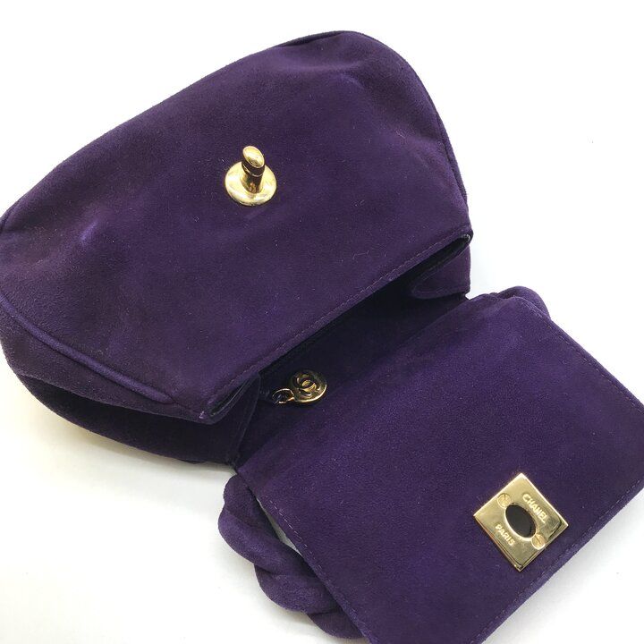 Chanel Suede Twist CC Logo Turnlock Mini Hand Bag Purple Bag — view 8
