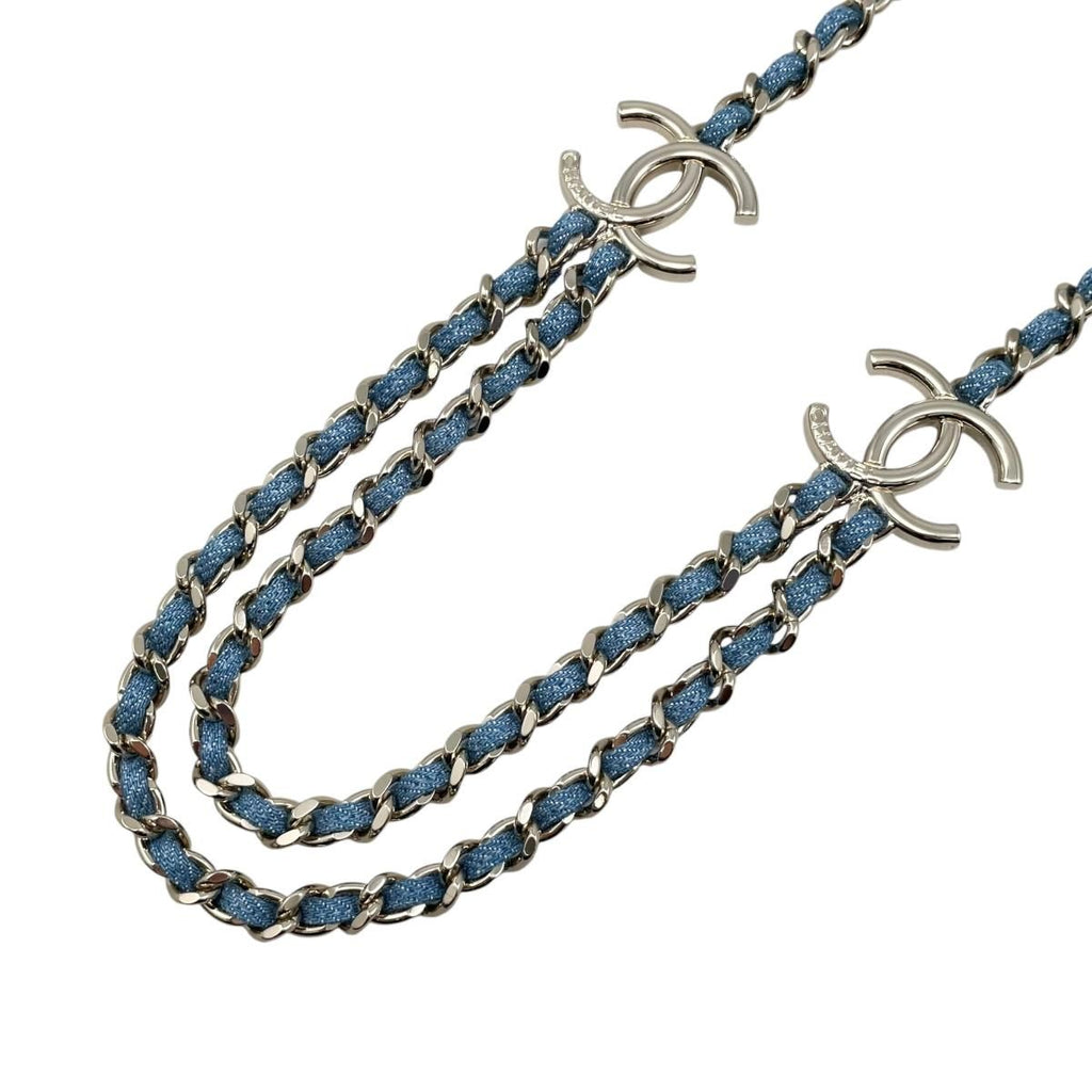 Chanel Belt CC Logo Chain Denim Blue Gold — view 2