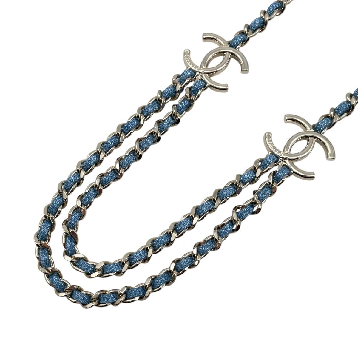 Chanel Belt CC Logo Chain Denim Blue Gold — view 2