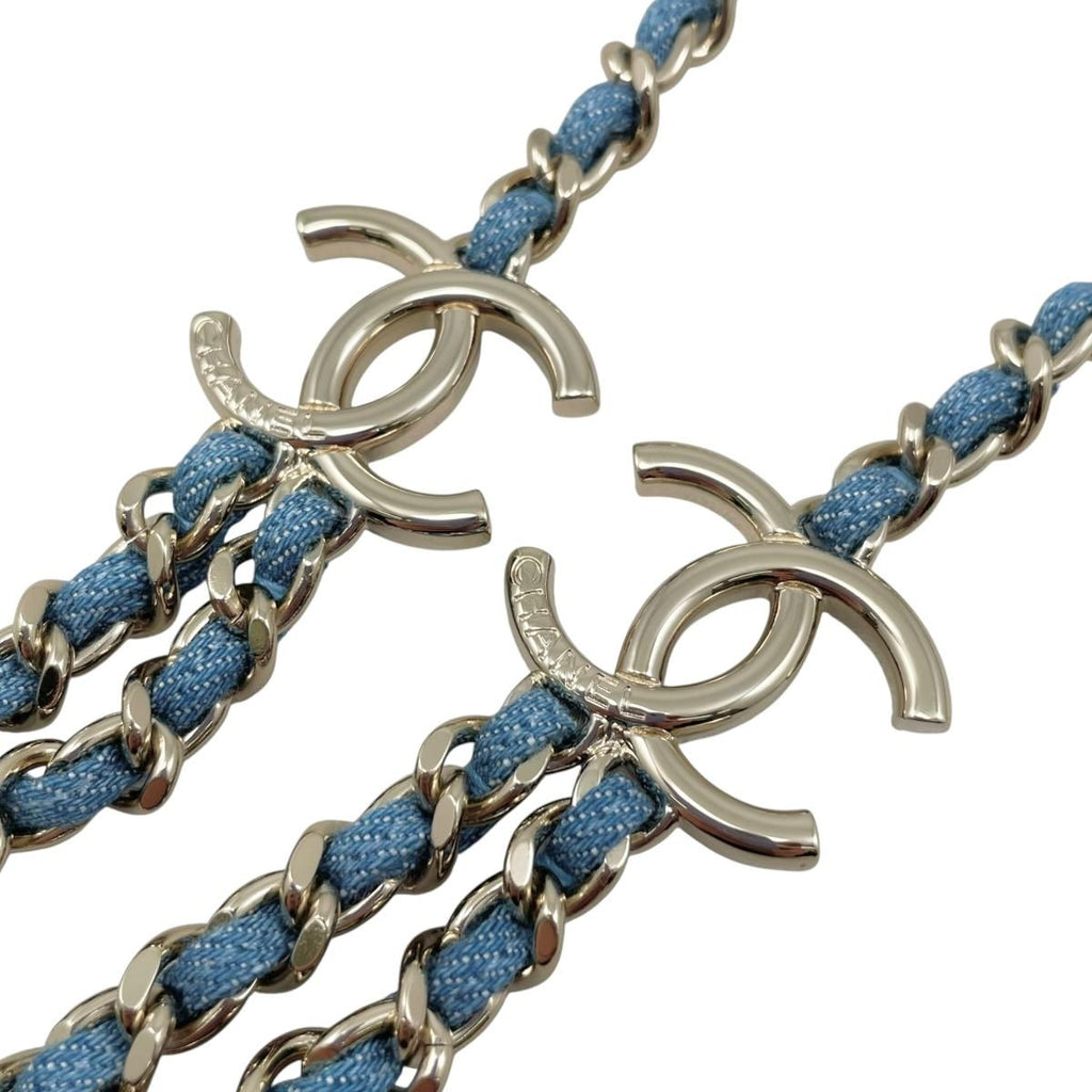 Chanel Belt CC Logo Chain Denim Blue Gold — view 5