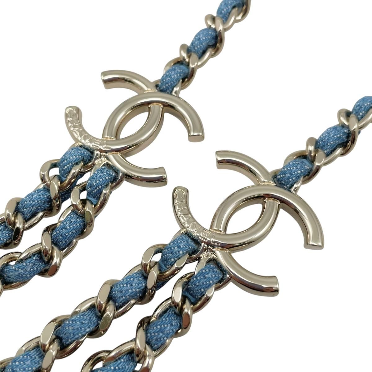 Chanel Belt CC Logo Chain Denim Blue Gold — view 5