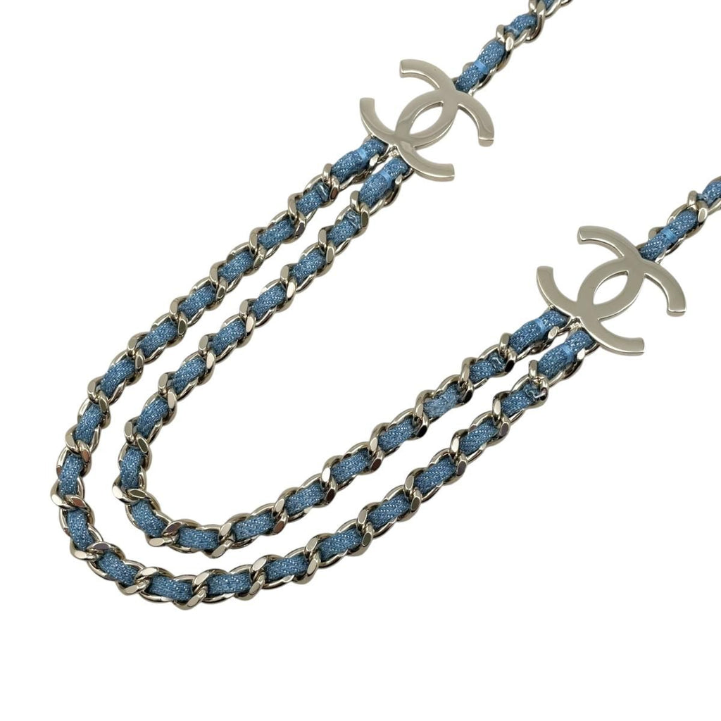 Chanel Belt CC Logo Chain Denim Blue Gold — view 3