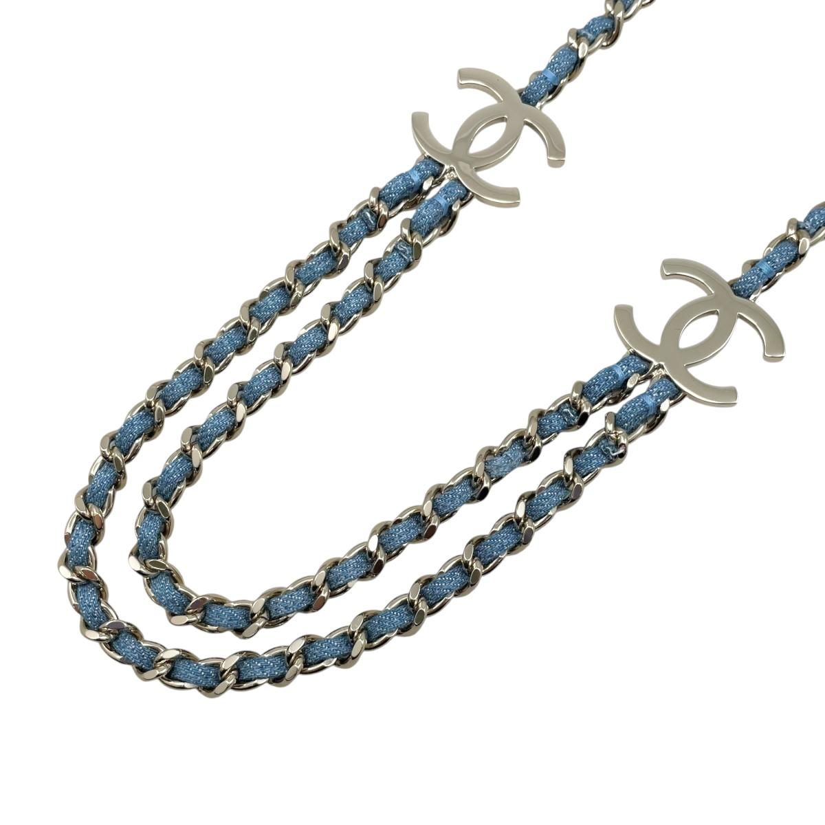 Chanel Belt CC Logo Chain Denim Blue Gold — view 3