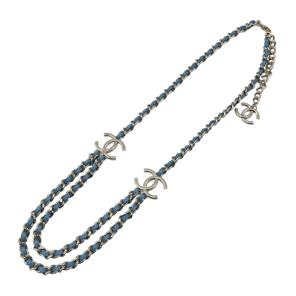 Chanel Belt CC Logo Chain Denim Blue Gold — view 4