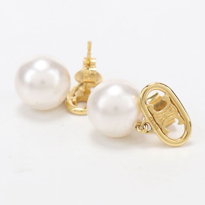 Celine Pearl Triomphe Earrings Metal — view 2