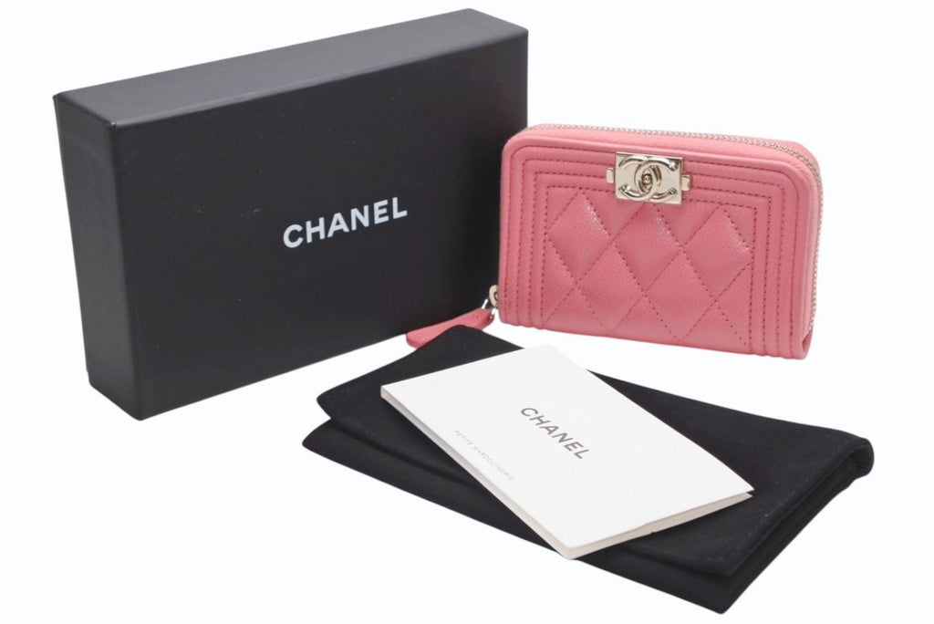 Chanel Boy Zip Coin Purse Stand CC Logo Caviar Leather