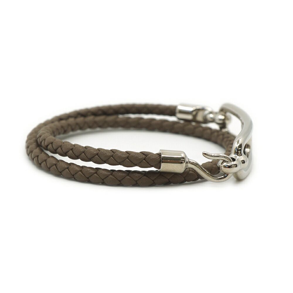 Hermes Leather Bracelet Ruri Double Tour Gray Silver — view 4
