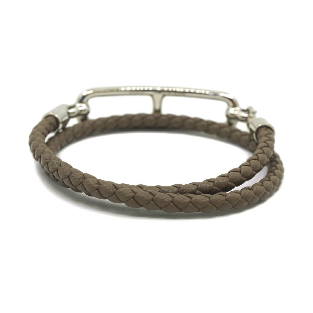 Hermes Leather Bracelet Ruri Double Tour Gray Silver — view 3