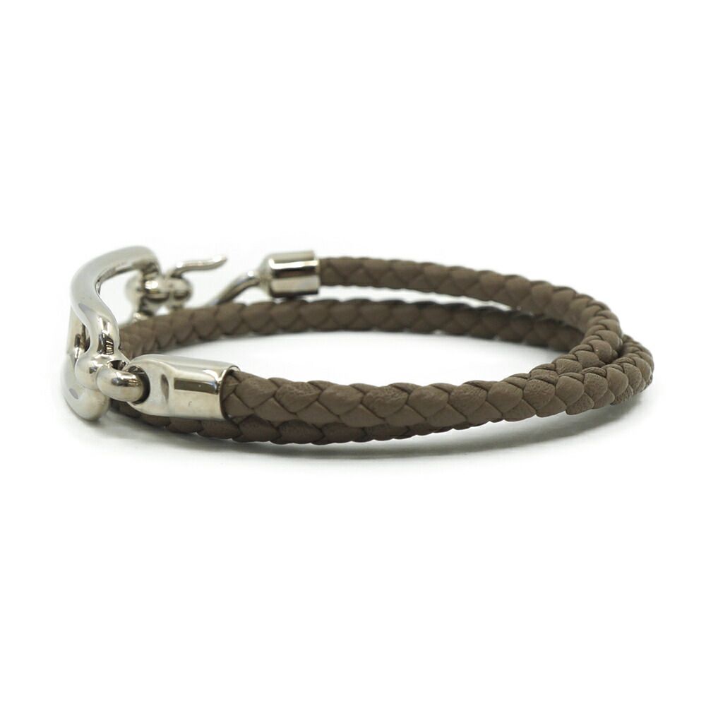 Hermes Leather Bracelet Ruri Double Tour Gray Silver — view 2