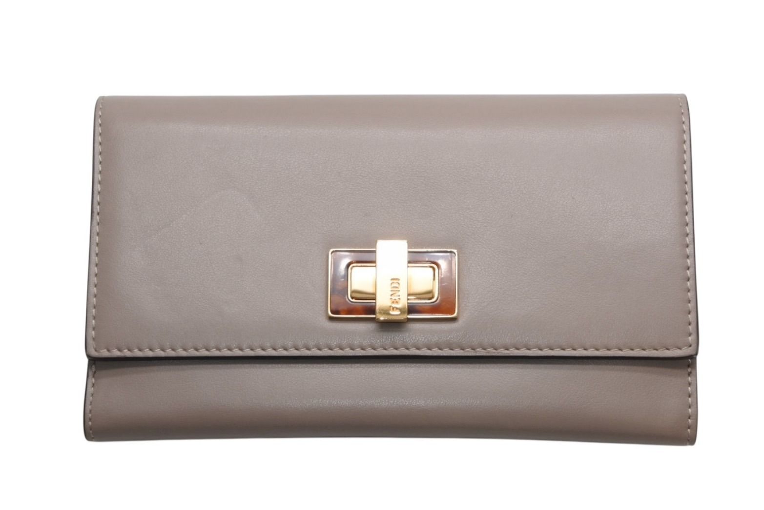 Fendi Peekaboo Continental Wallet Leather Greige Tortoiseshell