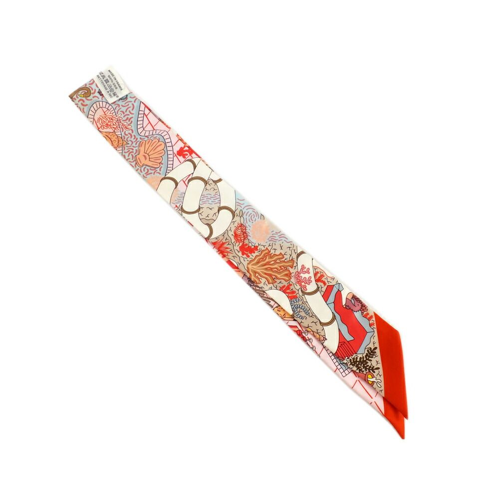 Hermes Twilly Splash Park Seahorse Red Multicolor Silk Scarf — view 2