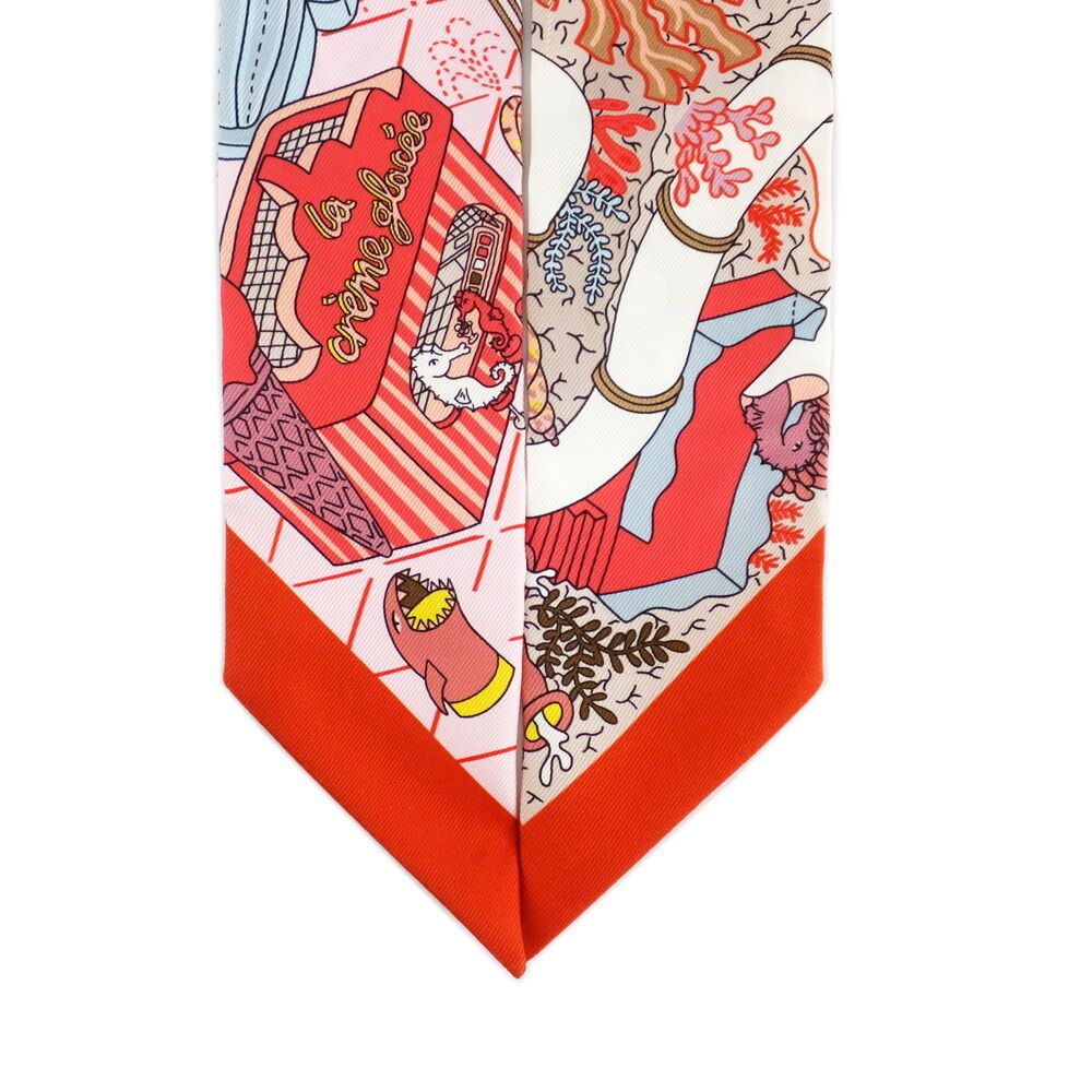 Hermes Twilly Splash Park Seahorse Red Multicolor Silk Scarf — view 4
