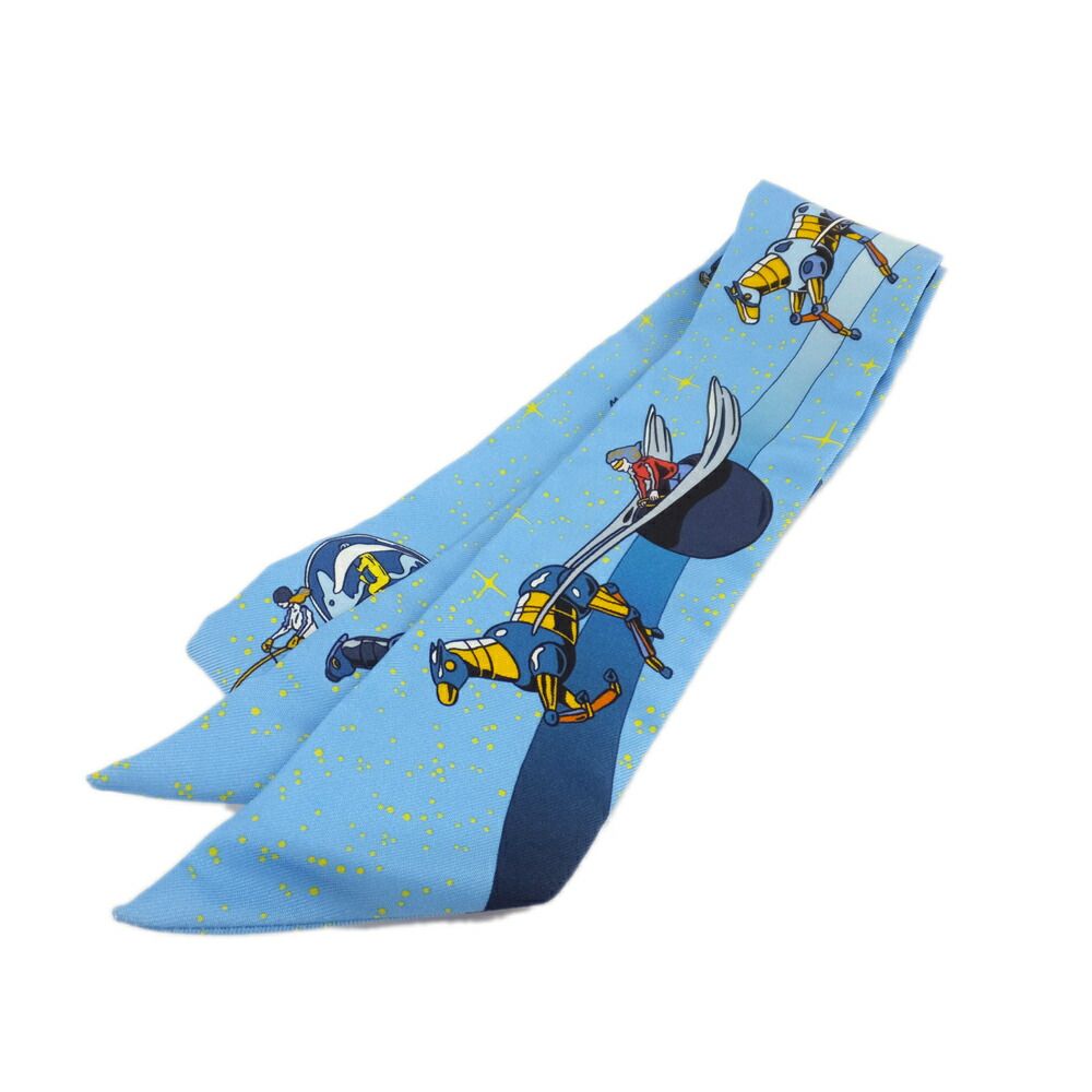 Hermes Twilly Space Darby Light Blue Silk All Over Pattern Scarf — view 9