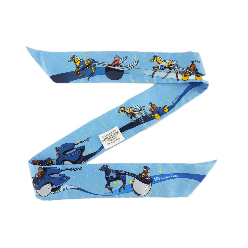 Hermes Twilly Space Darby Light Blue Silk All Over Pattern Scarf — view 6