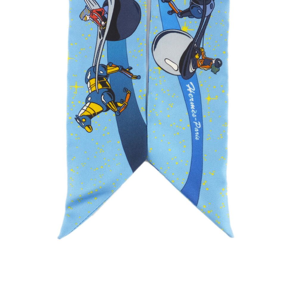 Hermes Twilly Space Darby Light Blue Silk All Over Pattern Scarf — view 4