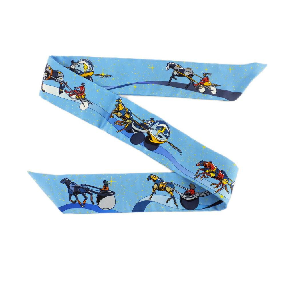 Hermes Twilly Space Darby Light Blue Silk All Over Pattern Scarf — view 7