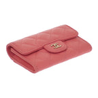 Chanel Classic Flap Card Case Coin Caviar Leather Pink CC Logo Gold Handbag