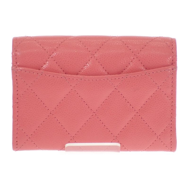 Chanel Classic Flap Card Case Coin Caviar Leather Pink CC Logo Gold Handbag