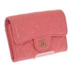 Chanel Classic Flap Card Case Coin Caviar Leather Pink CC Logo Gold Handbag