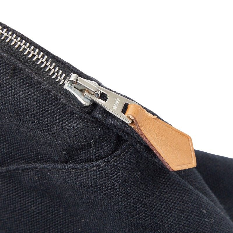 Hermes Bo Reed MM Black Canvas Leather Handbag — view 8
