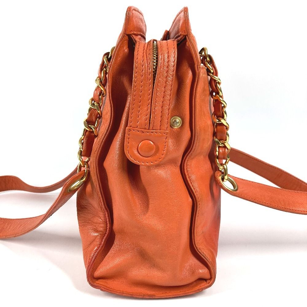 Chanel Shoulder Bag CC Logo Leather Orange Gold — view 3